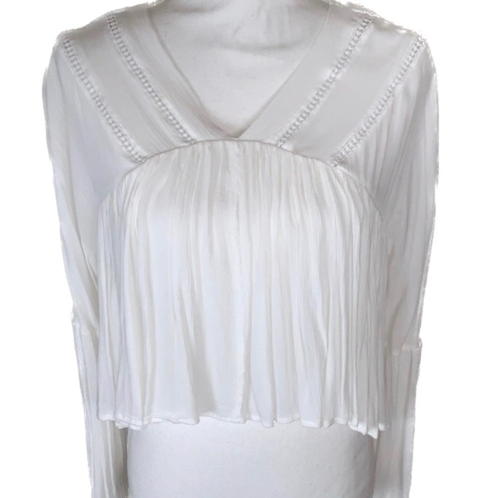 Like New INA Bohemian Boho White Crop Top Sleeves Sz S D30